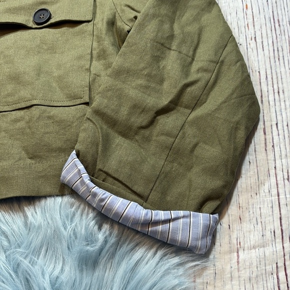 NWT Zara Cropped Linen Blend Jacket with Contrast Cuffs Sz S - Picture 6 of 9